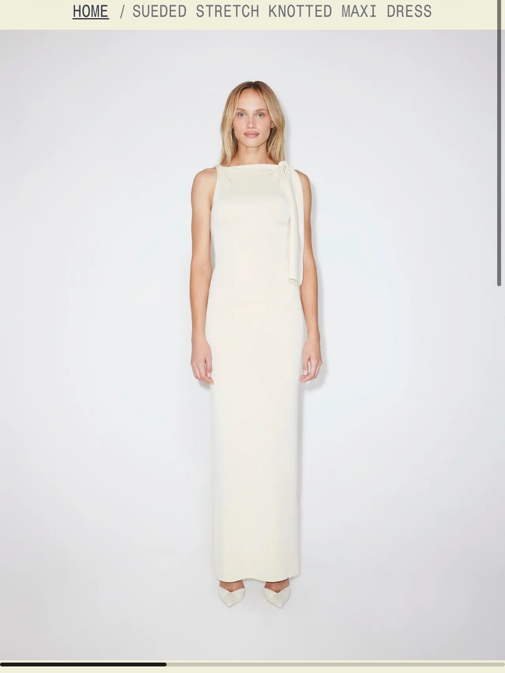 Sueded Stretch Knotted Maxi Dress in Cream